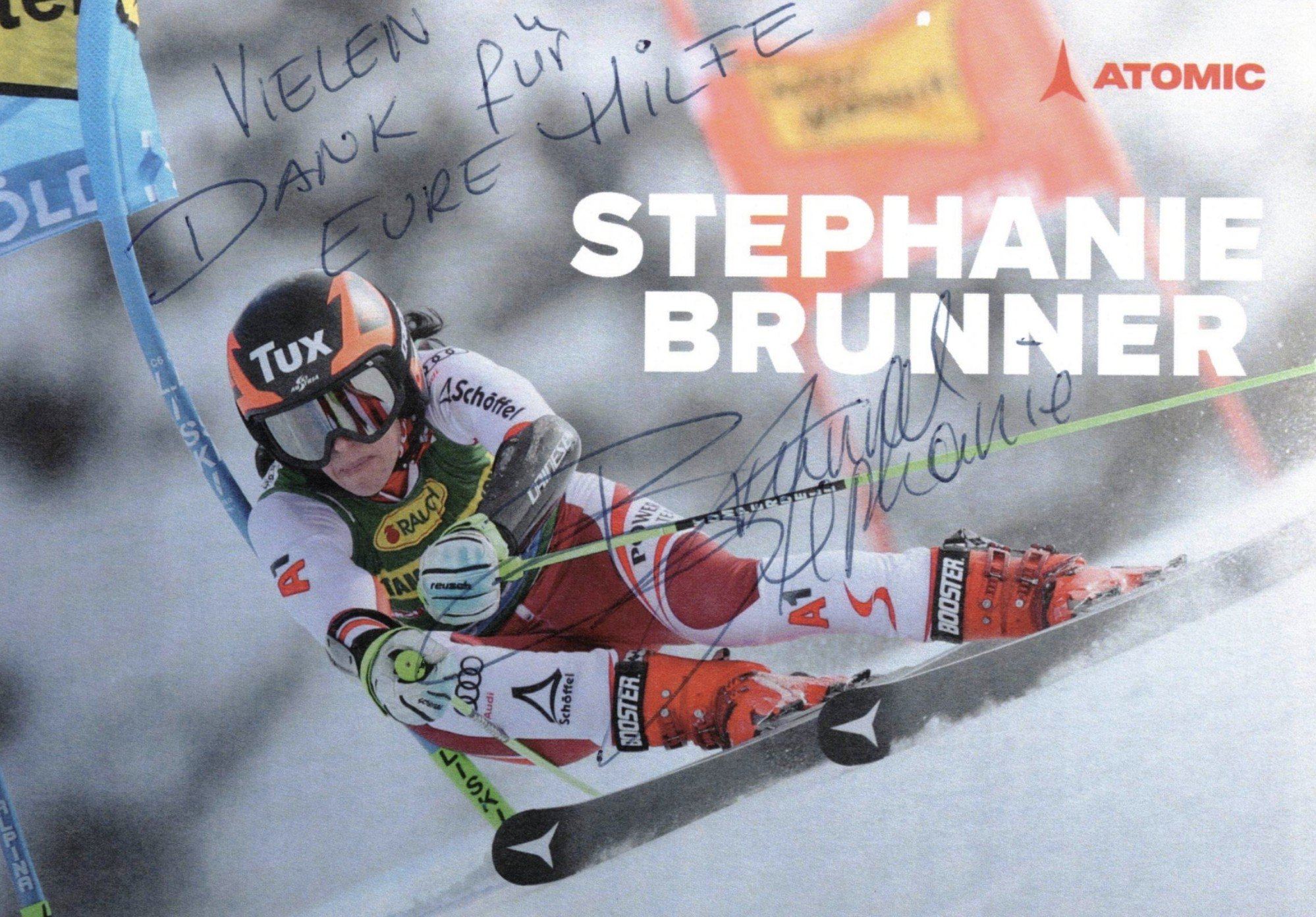 Autogrammkarte von Stephanie Brunner mit Dankeswidmung