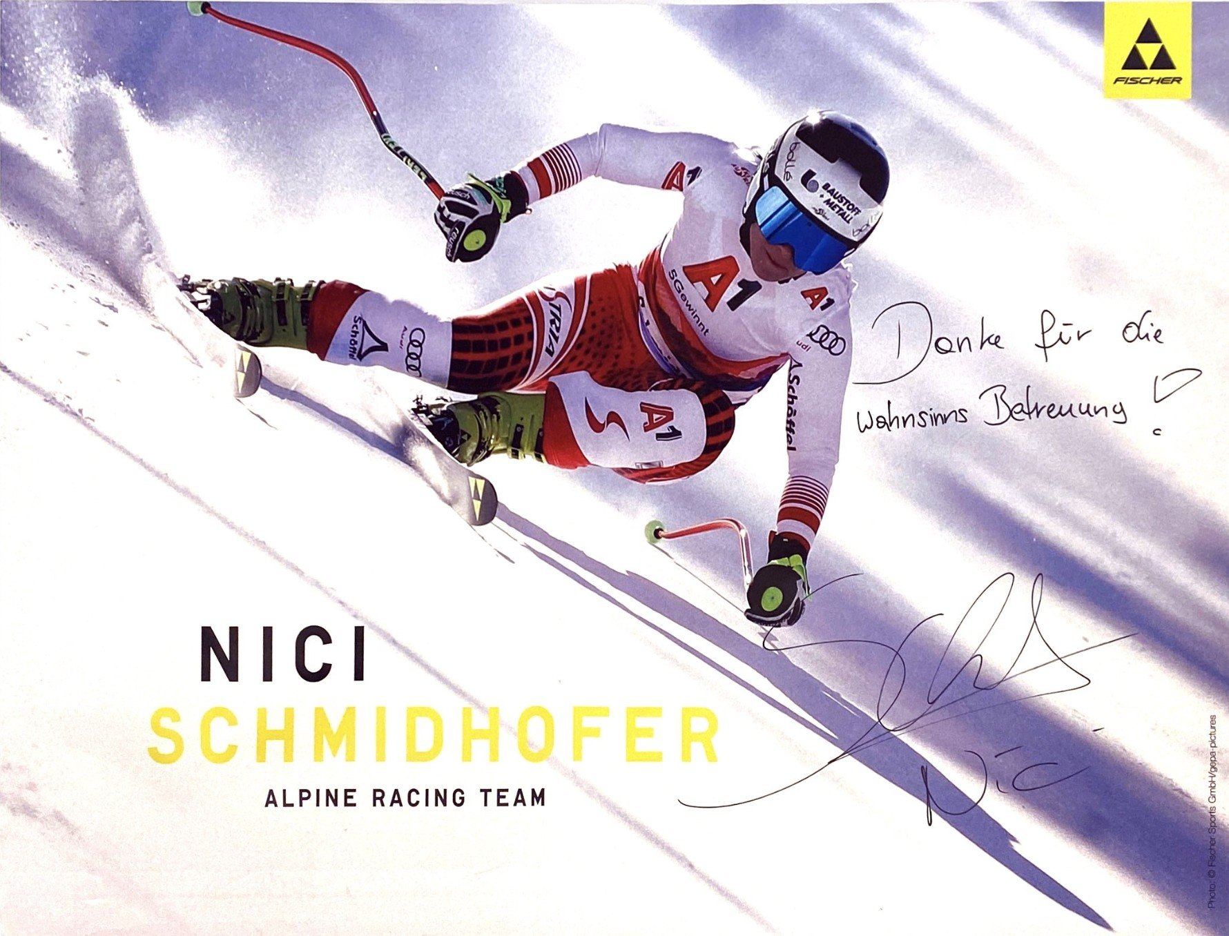 Autogrammkarte von Nici Schmidhofer mit Dankeswidmung